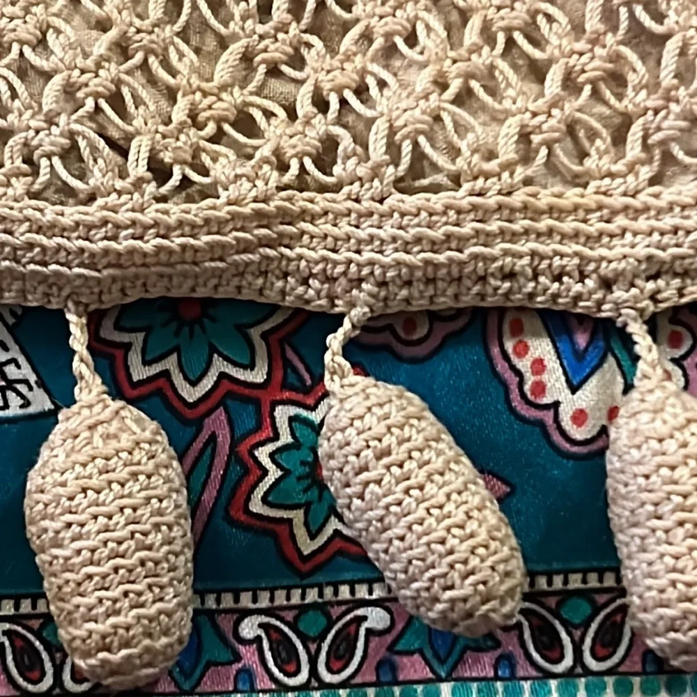 Antique crocheted lace tassels clutch purse